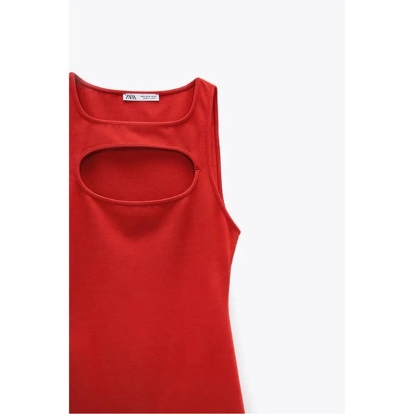 ZARA Red Mini Bodycon Dress Cut Out Sz M Party Club Flattering - Picture 5 of 15